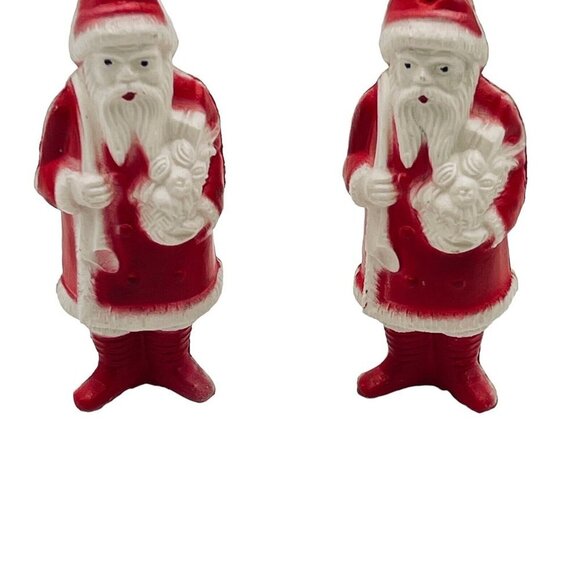 2 Vintage Irwin Standing Christmas Santa Claus w Gifts & Toy Sack Plastic 4" - Picture 8 of 16